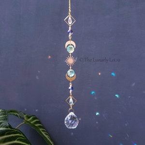 Witchy Suncatcher, Witchmas Gift, Moon Suncatcher, Rainbow Maker, Gold Suncatcher, Purple Suncatcher, Handmade Suncatcher, Housewarming Gift