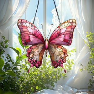 Pink Butterfly Acrylic Window Hanging, Pink Butterfly Suncatcher, Garden Decor, Butterfly Ornament, Vibrant Nature Art Decor, Gift for her