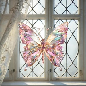 Crystal Butterfly Acrylic Window Hanging, Pink Iridescent Acrylic Decor, Rainbow Light Catcher, Sparkling Gift for Butterfly Lovers