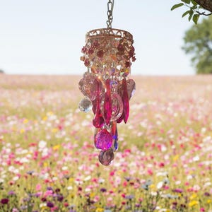 Pink Heart Crystal Suncatcher, Rose Decor, 10 Inch Window Prism