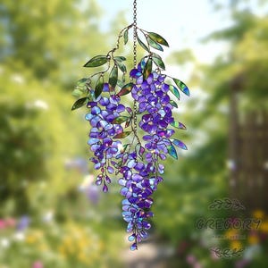 Wisteria Acrylic Suncatcher, Elegant Floral Window Hanging, Purple Blossom Sun Catcher, Romantic Home Decor, Floral Spring Decor Gift