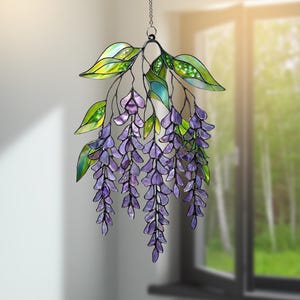 Wisteria Purple Suncatcher, Flower Acrylic Stained Glass, Floral Window Hanging