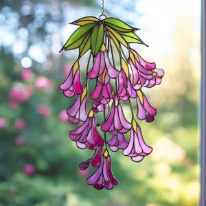 Pink Bell Flower Acrylic Suncatcher, Hanging Floral Window Decor, Botanical Spring Sun Catcher, Faux Suncatcher, Garden Decor NOT GLASS